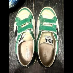 Golden Goose Green and Black Velcro Sneakers